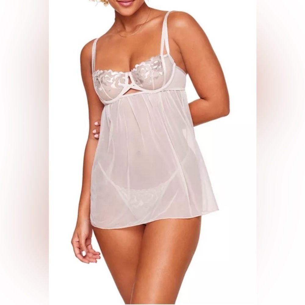 Adore Me Sheer Mesh Babydoll & Thong Lingerie Set Large NWT
